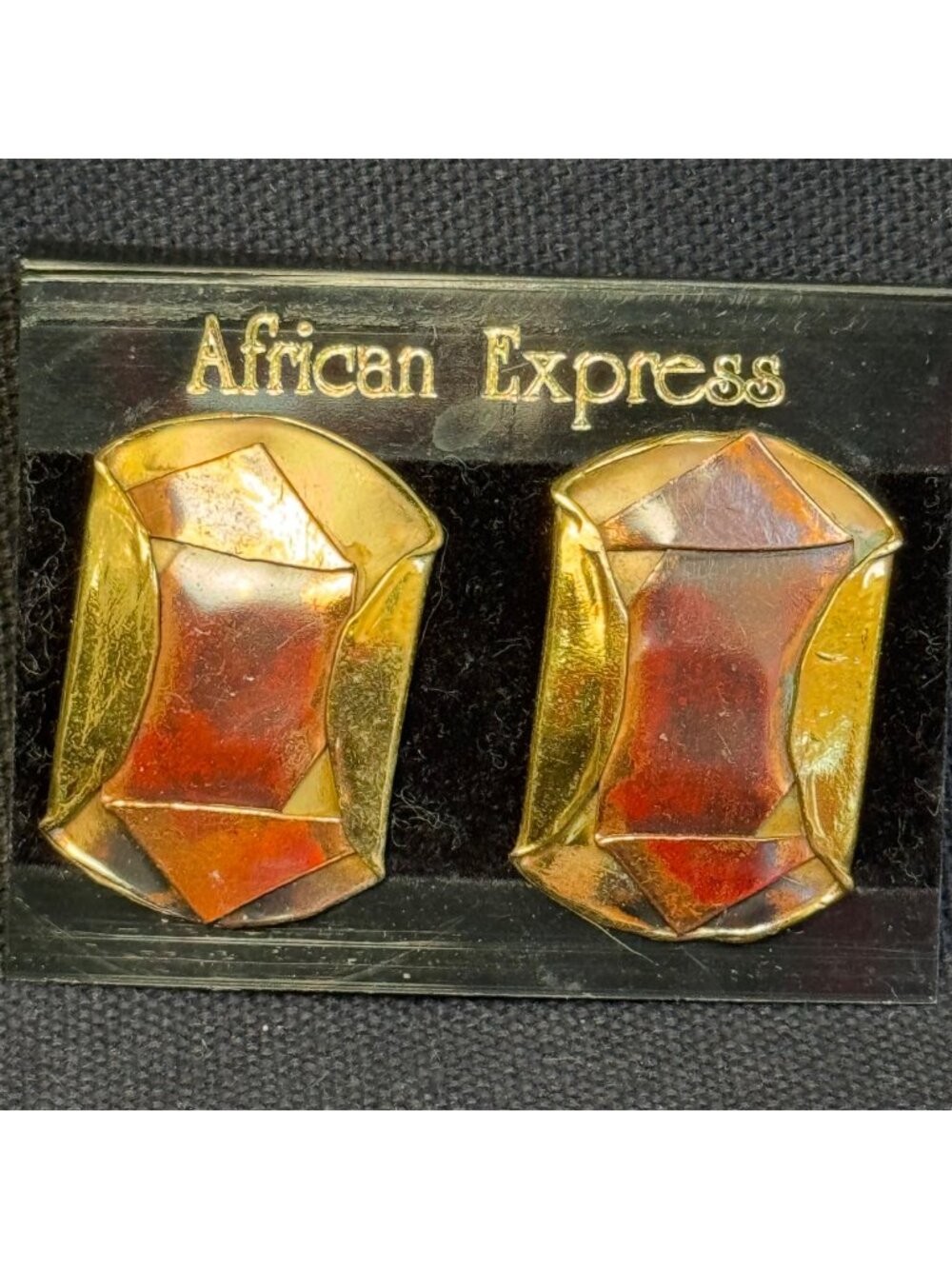 African Express Handmade Enamel & Brass Earrings With Abstract  Design